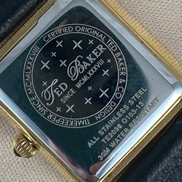 Ted Baker London Gold Crystal Women's Dress Watch with Black Strap - Picture 6 of 9